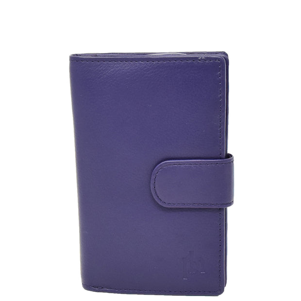 Womens Soft Real Leather Purse Trifold Booklet Clutch AL22 Purple Front