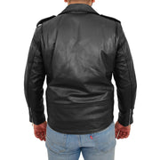 Mens Real Cowhide Biker Leather Jacket Rock Black