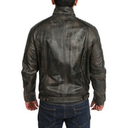 Mens Fitted Washed Biker Vintage Leather Aron Rub Off Back