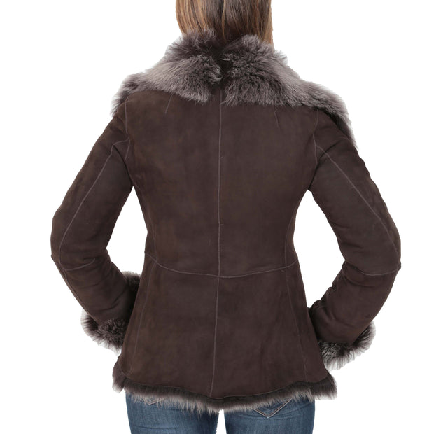 Womens Fitted Genuine Toscana Real Sheepskin Coat Pearl Brown Back