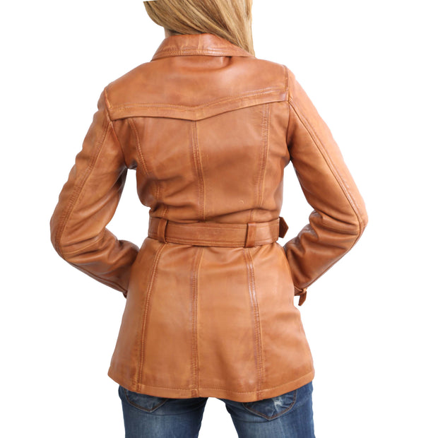 Womens Soft Leather Trench Coat Olivia Tan Back