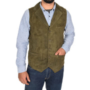 Mens Real Suede Leather Waistcoat Classic Vest Yelek Status Green