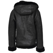 Womens Real Black Sheepskin Jacket Hooded Shearling B3 Pilot Coat Maria Back