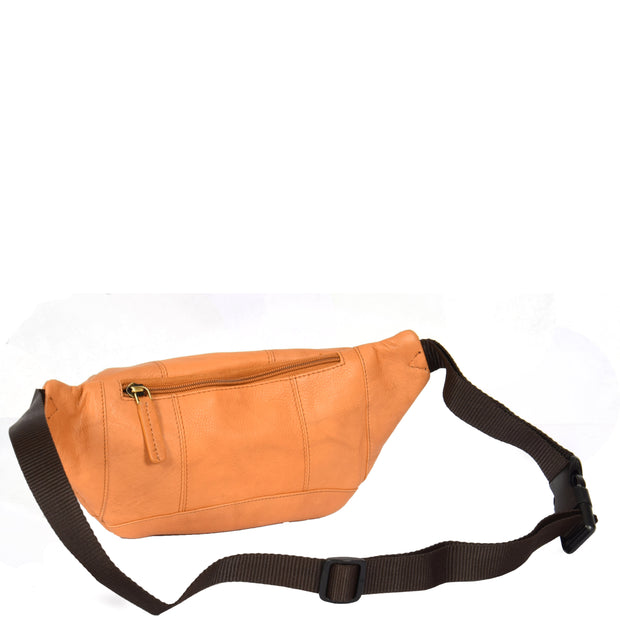 Real Leather Bum Bag Money Mobile Belt Waist Pack Travel Pouch A072 Sand Back