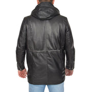 Mens Duffle Leather Coat Classic Horn Toggles Jacket Mack Black Back 1