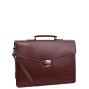 Brown Leather Briefcase For Mens Laptop Business Organiser Shoulder Bag Alvin Front 2