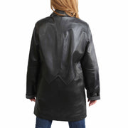 Ladies Classic Parka Real Leather Coat Trim Jacket Lulu Black-Grey Back