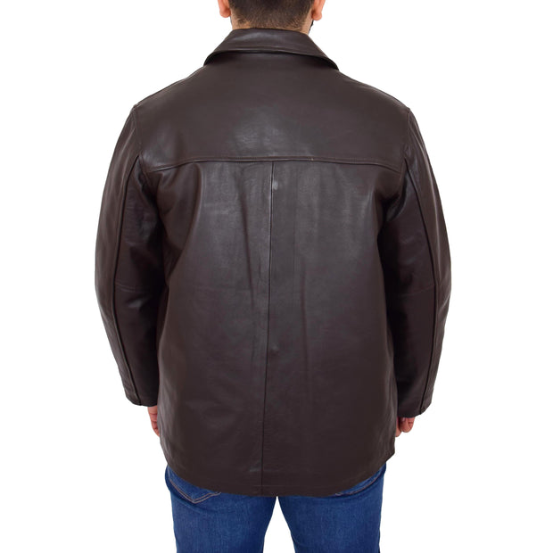 Gents Real Leather Button Box Jacket Classic Regular Fit Coat Luis Brown Back