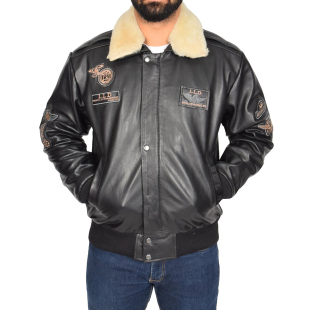 Mens Pilot Bomber Leather Jacket Spitfire Black main view