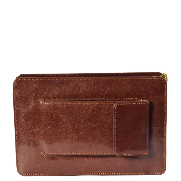 Mens Leather Wrist Bag Mobile Money Clutch A7 Brown Back