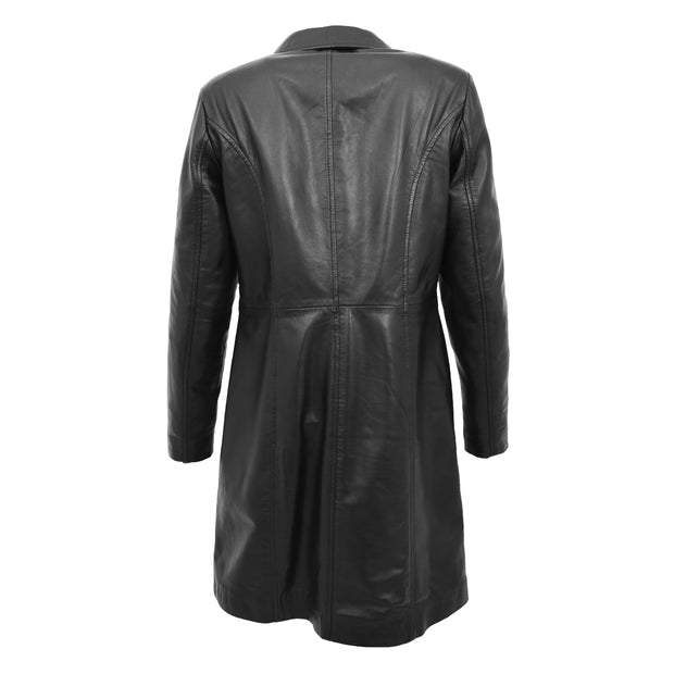 Ladies 3/4 Long Classic Fitted Soft Leather Knee Length Coat Laura Black Back