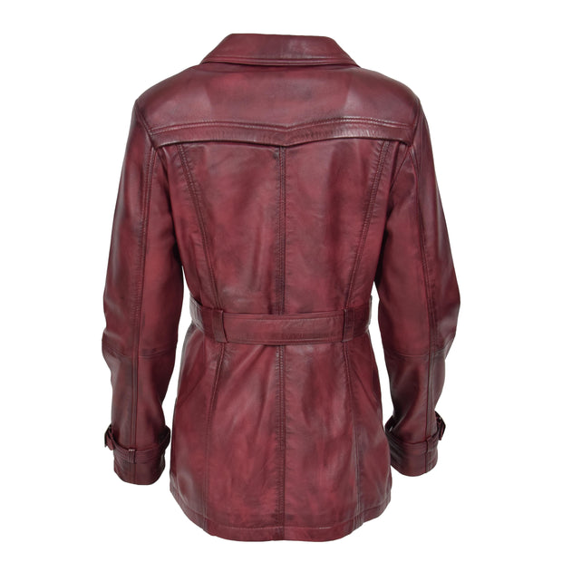 Womens Soft Leather Trench Coat Olivia Burgundy Back