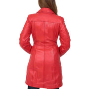 Womens 3/4 Button Fasten Leather Coat Cynthia Red Back