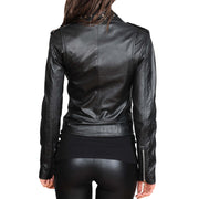 Ladies Studded Cropped Fitted Biker Leather Jacket Diane Black Back