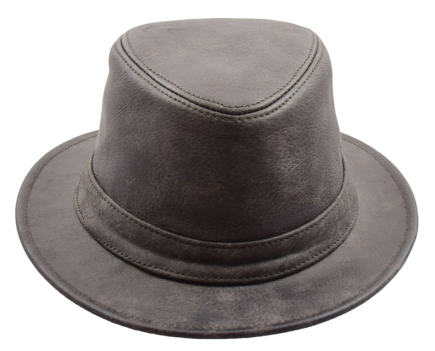 Leather Classic Trilby Gangster Hat Maitland Brown 2