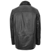 Mens 3/4 Long Leather Box Jacket Soft Parka Car Coat HARVEY Black 2