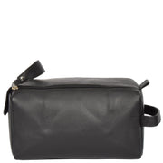 Genuine Soft Leather BLACK Travel Wash Bag A179 Front