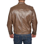 Mens Leather Jacket Biker Style Zip up Coat Bill Brown Back