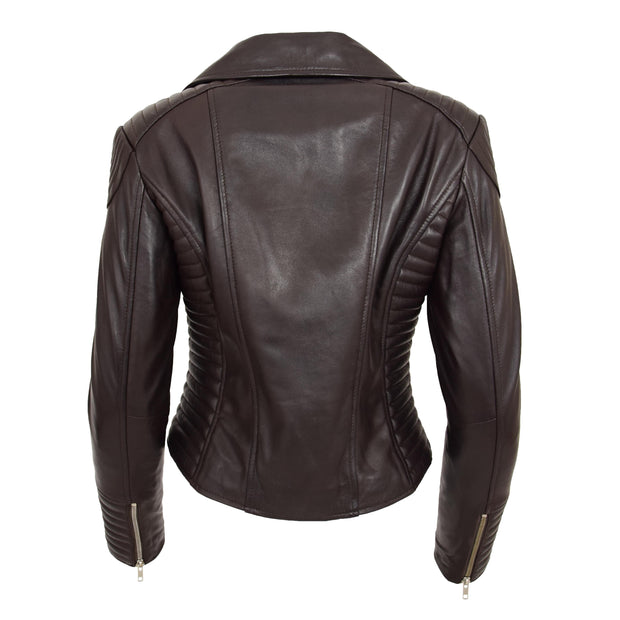 Womens Designer Leather Biker Jacket Fitted Quilted Coat Bonita Brown Back