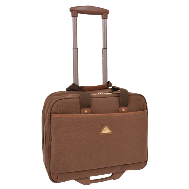 Pilot Case Wheeled Briefcase Camel Faux Suede Business Cabin Bag Stargazer