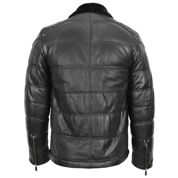 Mens Real Leather Puffer Jacket Slim Fit Fully Padded BRYCE Black 2