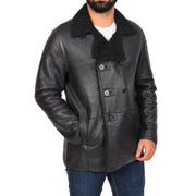 Mens Authentic Sheepskin Jacket Reefer Blazer Pea Coat Lorenzo Black Front 1