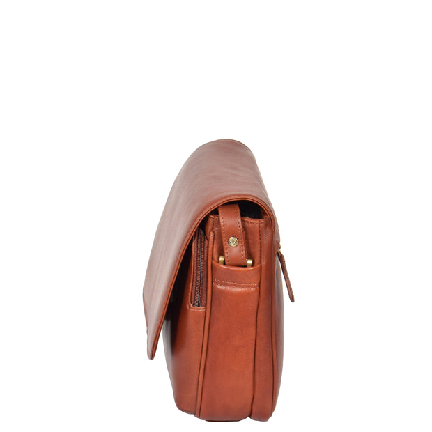 Ladies BROWN Leather Shoulder Bag Flap Over Handbag A190 Side