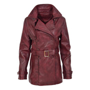 Womens Soft Leather Trench Coat Olivia Burgundy Front 1