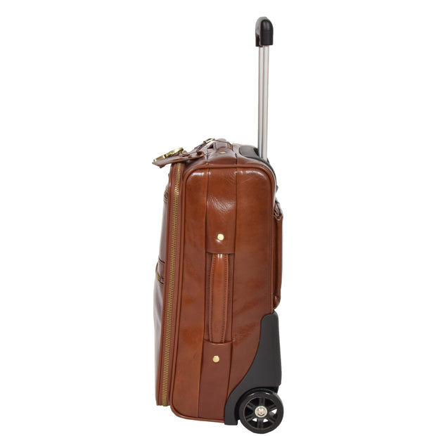 Exclusive Leather Trolley Hand Luggage Cabin Suitcase Concorde Chestnut Side 1
