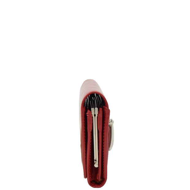 Womens Real Leather Envelope Style Clutch Wallet Purse AVM1 Red Side