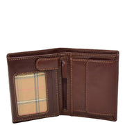 Gents Real Leather Bifold Large Wallet Cards Notes Coins Purse AVZ3 Brown Open 1