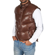 Mens Quilted Leather Waistcoat Body Warmer Gilet Jeff Brown