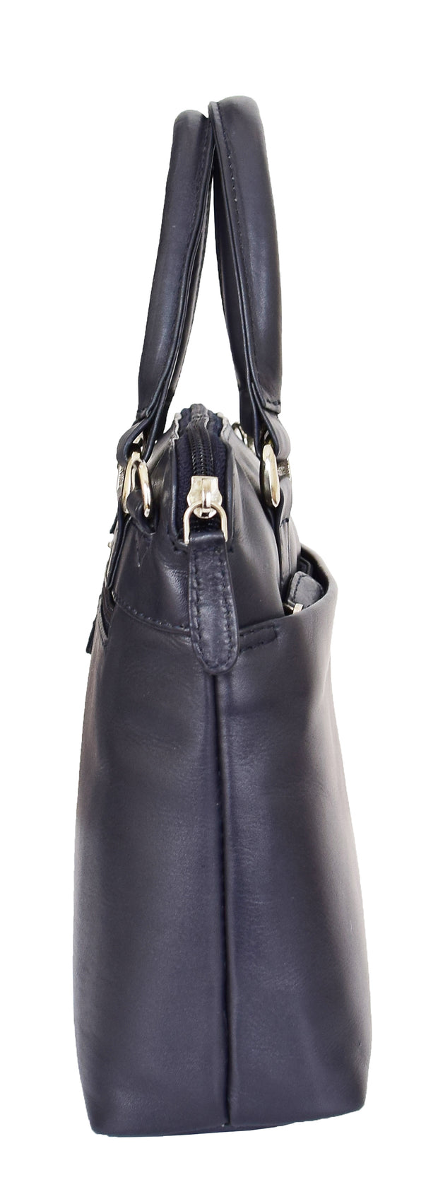 Womens Leather Tote Handbag Trim Small Top Handles Bag Dixie Navy