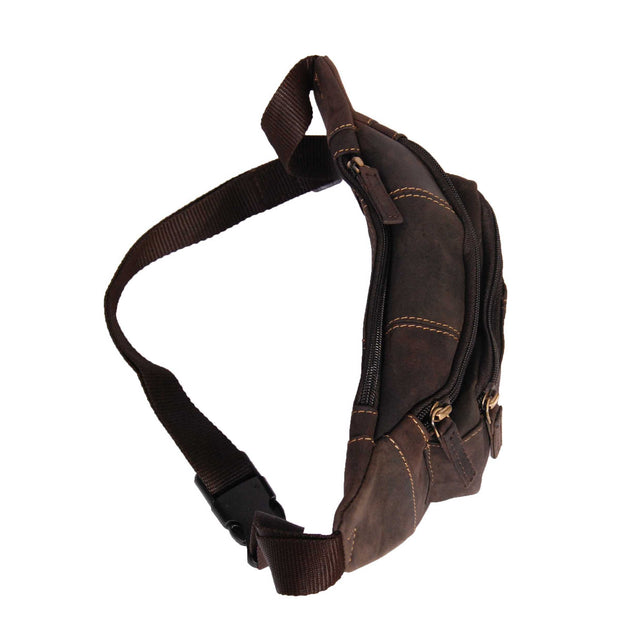 Real Leather Bum Bag Money Mobile Belt Waist Pack Travel Pouch A072 Dark Brown Top