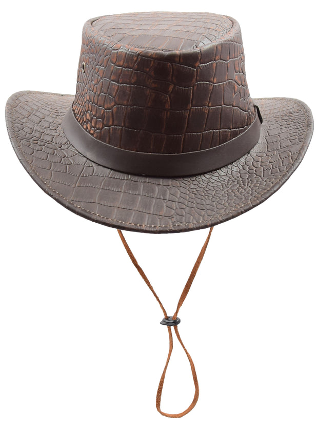 Leather Cowboy Croc Print Australian Bush Hat Gosford Brown 3