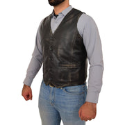 Mens Full Leather Waistcoat Rub Off Gilet Traditional Smart Vest King Side
