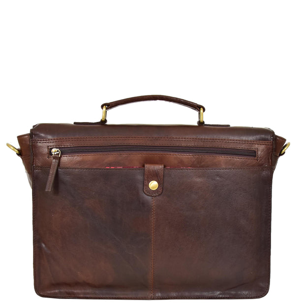 Genuine Leather Briefcase for Mens Business Office Laptop Bag Edgar Brown Back