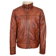 Mens Genuine Leather Biker Style with Sherpa Lined DEAN Brown Flame 1