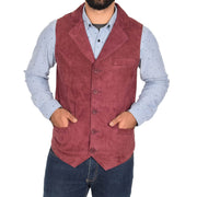 Mens Real Suede Leather Waistcoat Classic Vest Yelek Status Burgundy Front 1