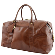 Prestigious Cognac Veg Tan Leather Holdall Travel Duffle Weekend Bag Voyage Front Angle