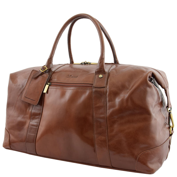 Prestigious Cognac Veg Tan Leather Holdall Travel Duffle Weekend Bag Voyage Front Angle