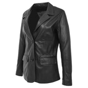 Womens Black Leather Blazer Classic Suit Dinner Jacket Style Coat Alana Front 