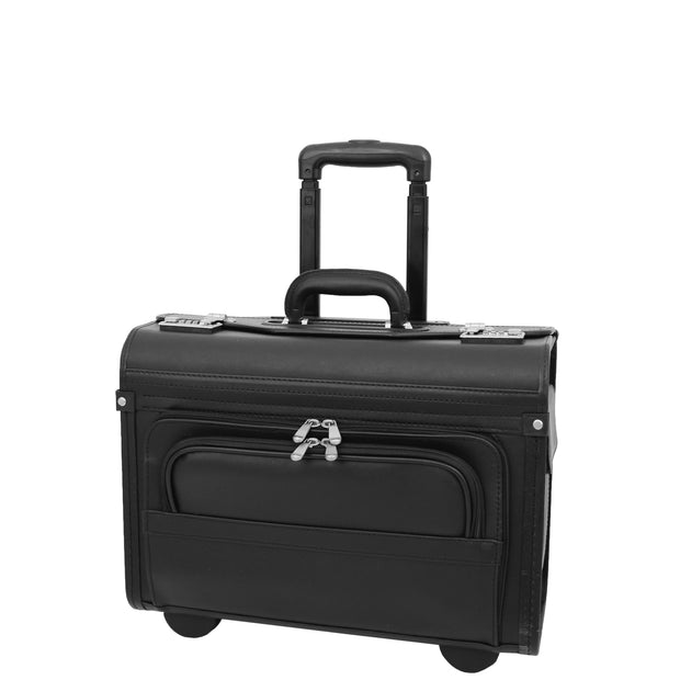 Wheeled Pilot Case Black Faux Leather Briefcase Business Rep Cabin Bag Dallas Front 2