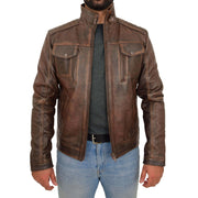 Mens Real Leather Vintage Brown Rub Off Antique Jacket Aron Open 1