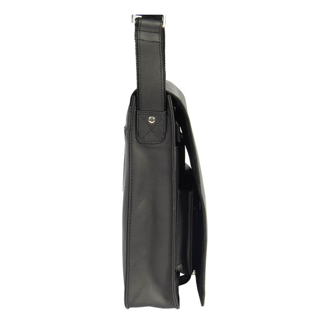 Gents Leather Messenger Shoulder Cross Body News Boy Bag A41 Black Side