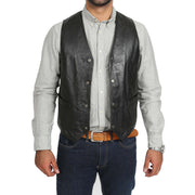 Mens Soft Leather Waistcoat Classic Gilet Bruno Black open
