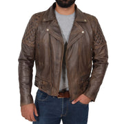 Mens Trendy Biker Leather Jacket Antique Quilted Designer Coat Jace Brown Open