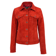 Womens Red Suede Trucker Jacket American Western Denim Biker Style Marisa