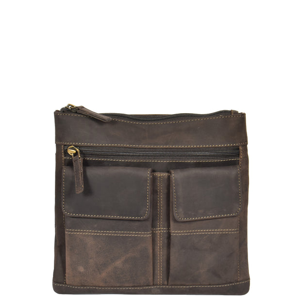 Womens Cross-Body Leather Bag Slim Shoulder Travel Bag A08 Oil Brown Front