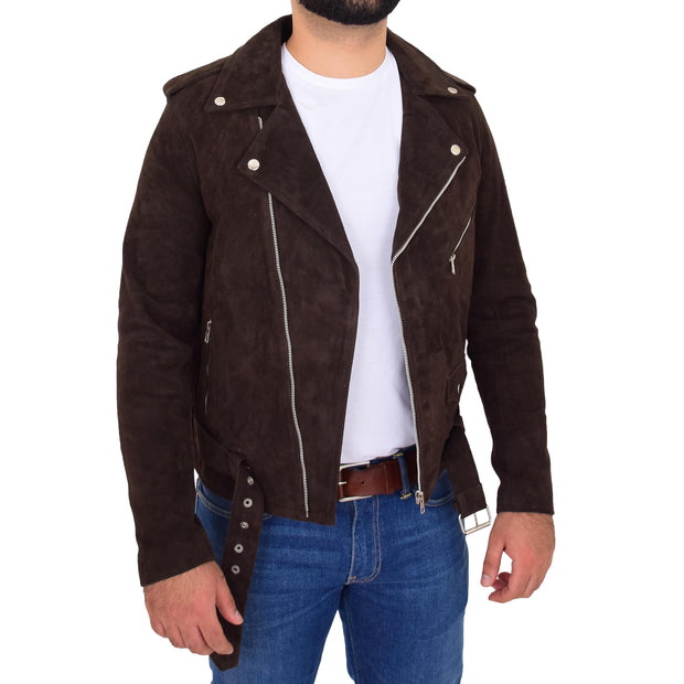 Genuine Suede Leather Biker Jacket For Mens Fitted Brando Coat Jay Brown Open 1